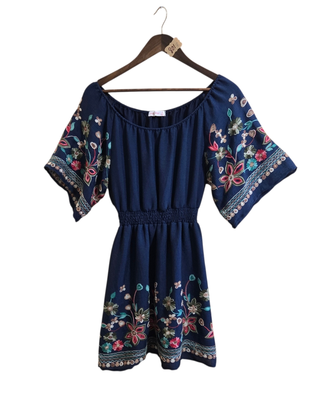 Anna &Rose Women's Dress‎ Size S Blue Embroidered Floral Hippie Boho 70s